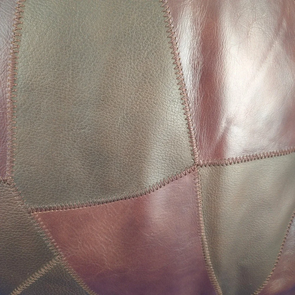 Vintage 1970s Patchwork Leather Throw Pillow 17x17 Brown‎